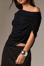 Solid Ruched Cape Loose Blouse