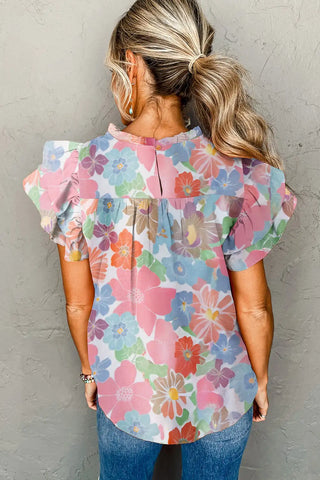elegante rosa florale Plisseebluse 