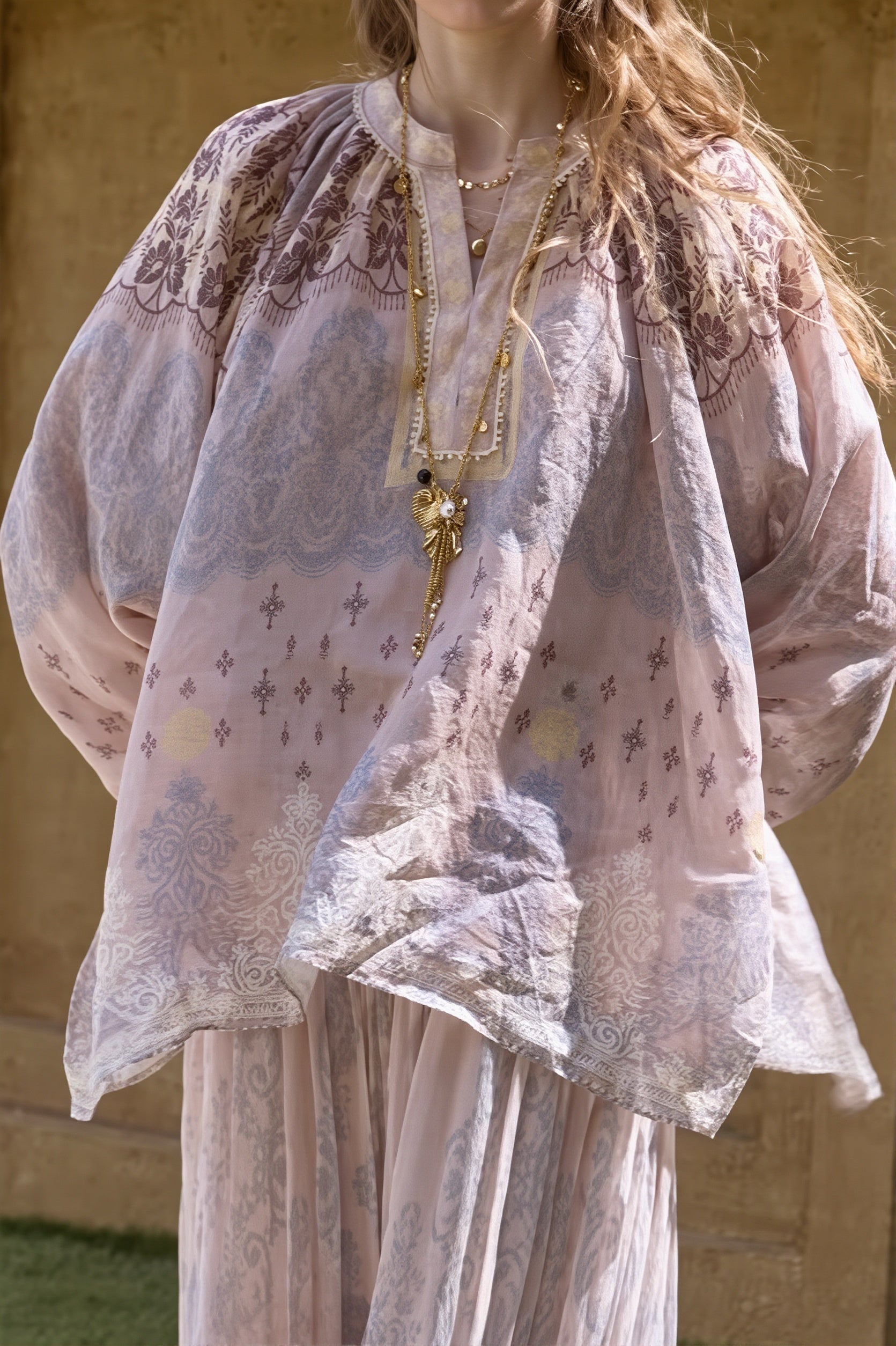 Linen Tie Dye Casual Long Sleeve Blouse