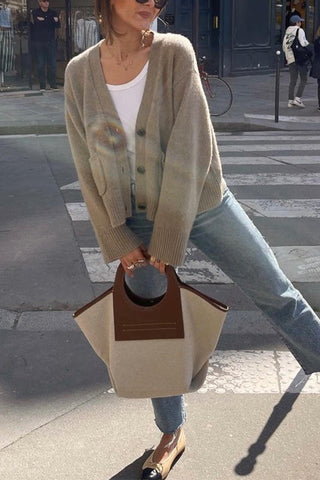 V Neck Button Down Pocketed Sweater Cardigan
