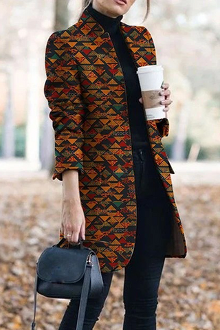 Lässiger Print Patchwork Knöpfe Umlegekragen Oberbekleidung (9 Farben) 