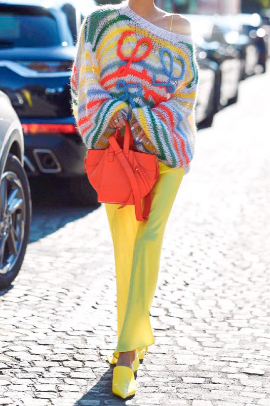 Colorful Stripe Knit Loose Pullover Blouse