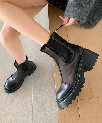 Aprikosenfarbene, stilvolle, ausgehöhlte, atmungsaktive, klobige Stiefel aus Tüll 