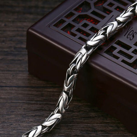 Sterling Silver Six Character Truth Vajra Clasp Byzantine Bracelet