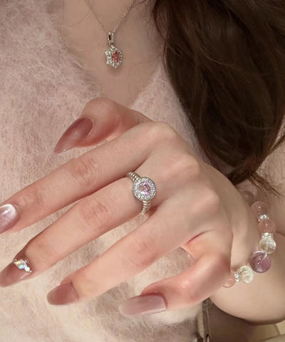 Anillos de plata de ley rosa con circonitas en forma de huevo de paloma DIY 