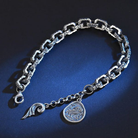 Sterling Silver Bully Snakeskin Textured Ring Clasp Bracelet