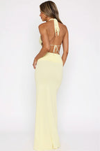 Slimming Twist Halter Deep V Hollow Out Vacation Maxi Dress