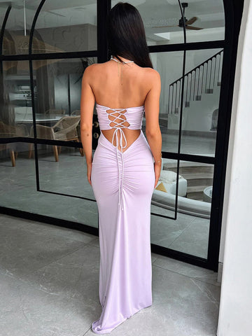 Party Dress Off The Shoulder Lace Up Pleated Sexy Maxi Dress