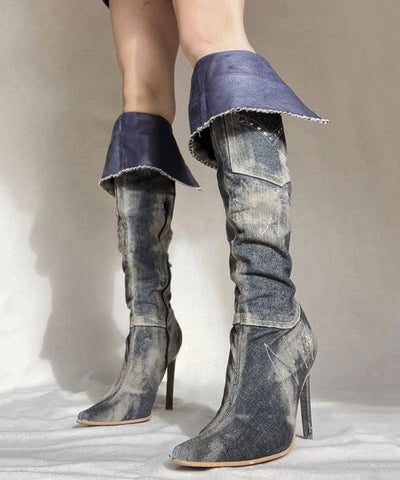 Botas altas hasta la rodilla de mezclilla puntiagudas de estilo americano para chica picante 