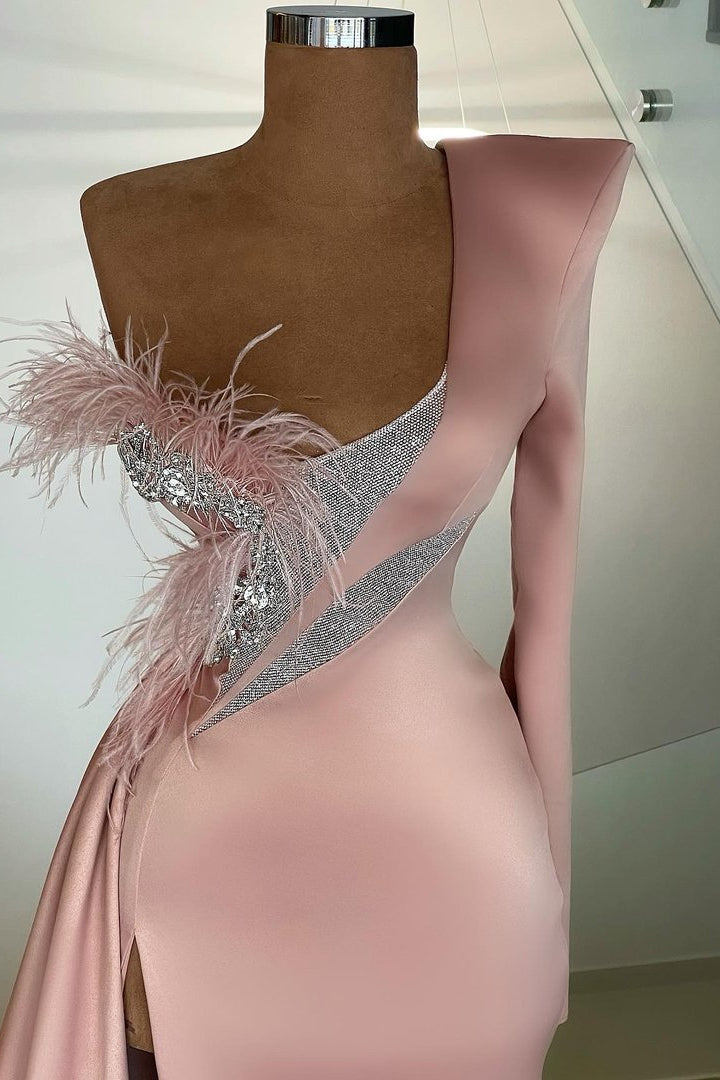 Atemberaubendes Meerjungfrauen-Abendkleid mit langen Ärmeln, One-Shoulder-Schulter und langem Schlitz