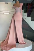 Atemberaubendes Meerjungfrauen-Abendkleid mit langen Ärmeln, One-Shoulder-Schulter und langem Schlitz