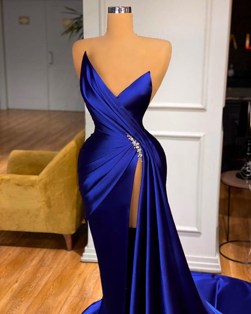 Amazing Royal Blue Prom Dress Mermaid Long Ball Dresses With Split Sweetheart