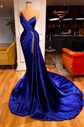 Increíble vestido de fiesta azul real, estilo sirena, largo hasta el suelo, con escote en forma de corazón dividido