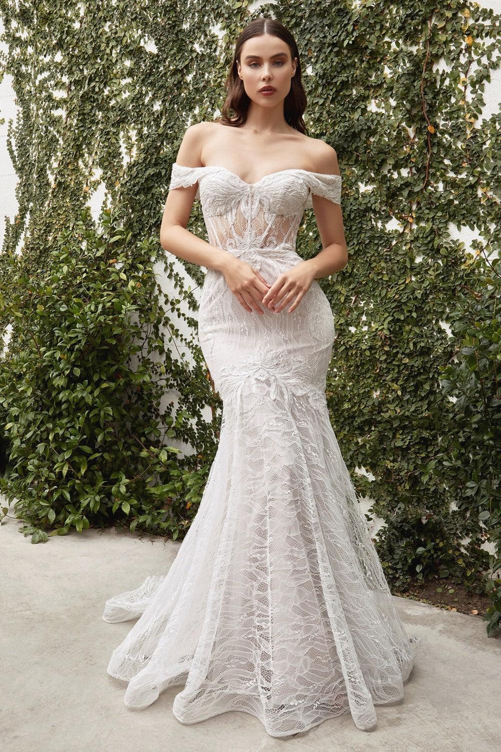 Vestido de novia largo formal con hombros descubiertos