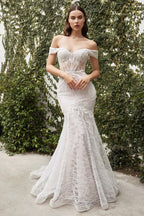Vestido de novia largo formal con hombros descubiertos