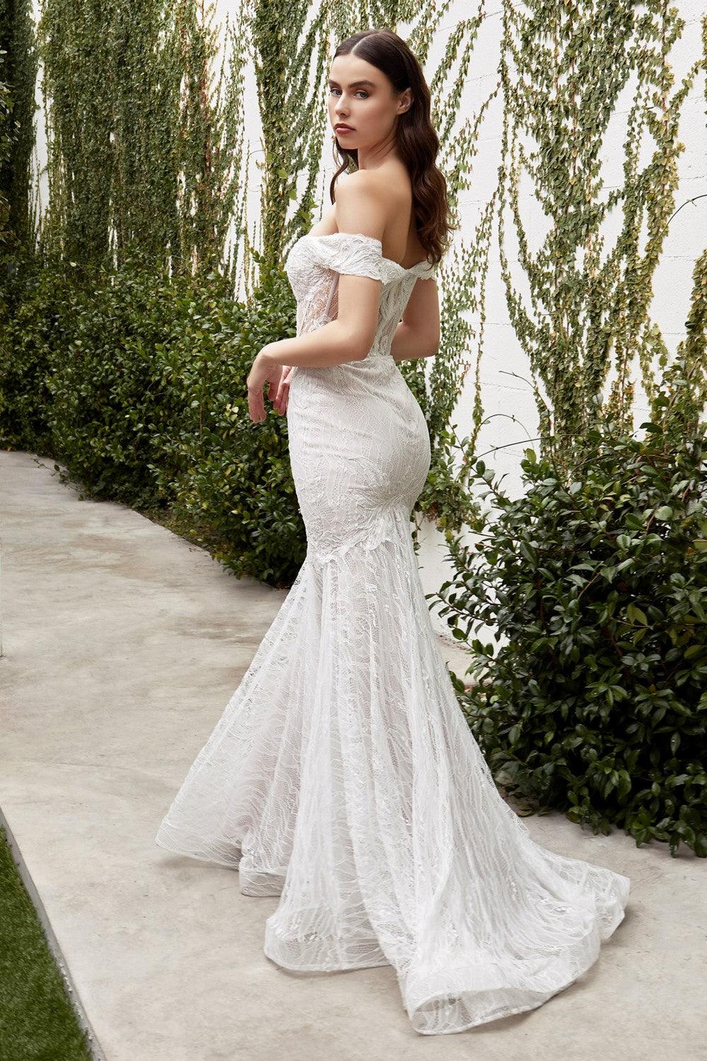 Vestido de novia largo formal con hombros descubiertos