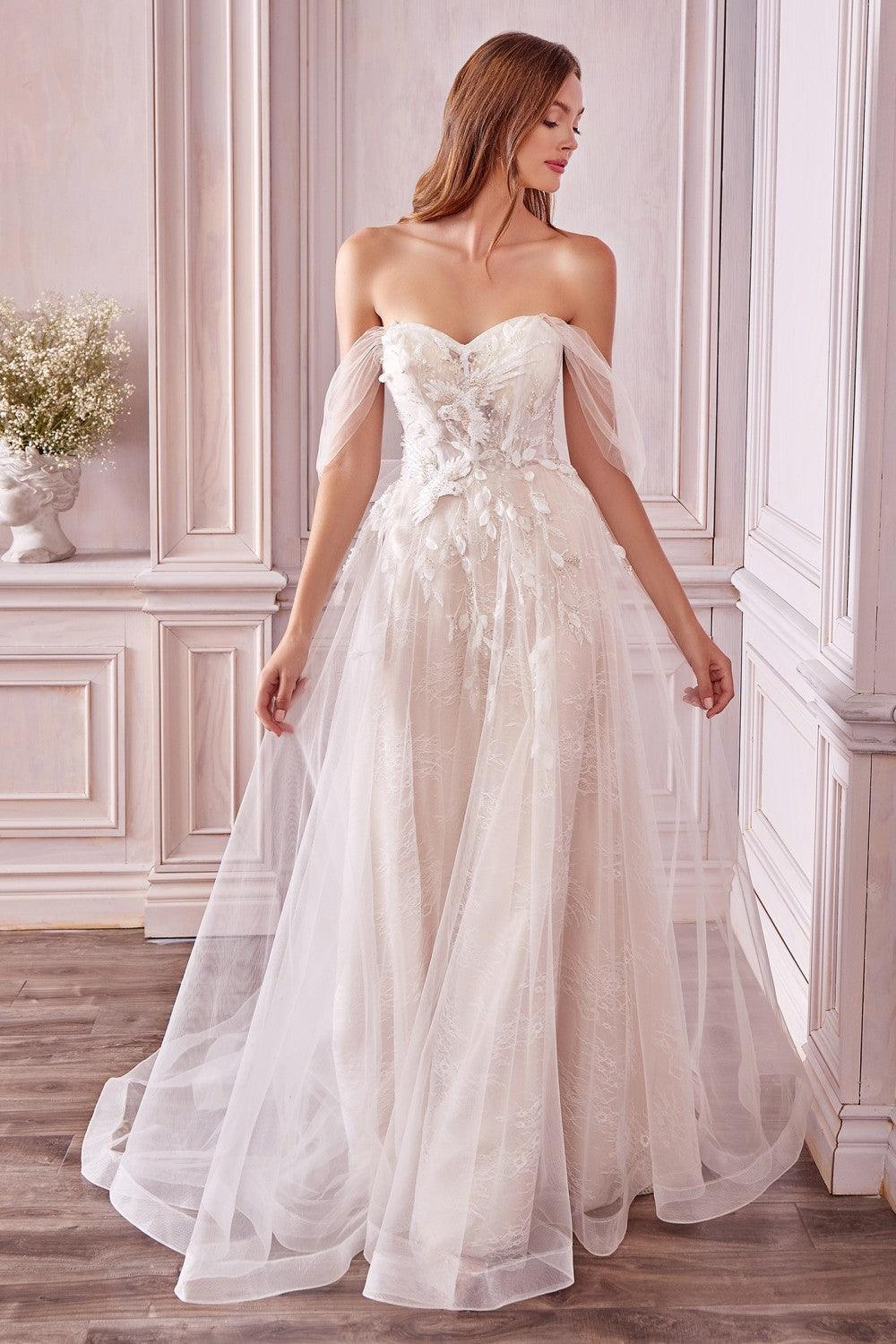 Long Off Shoulder Wedding Dress Bridal