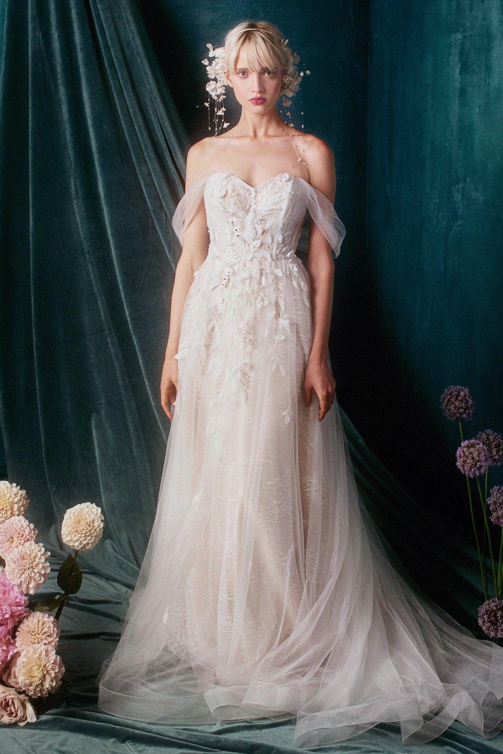 Long Off Shoulder Wedding Dress Bridal