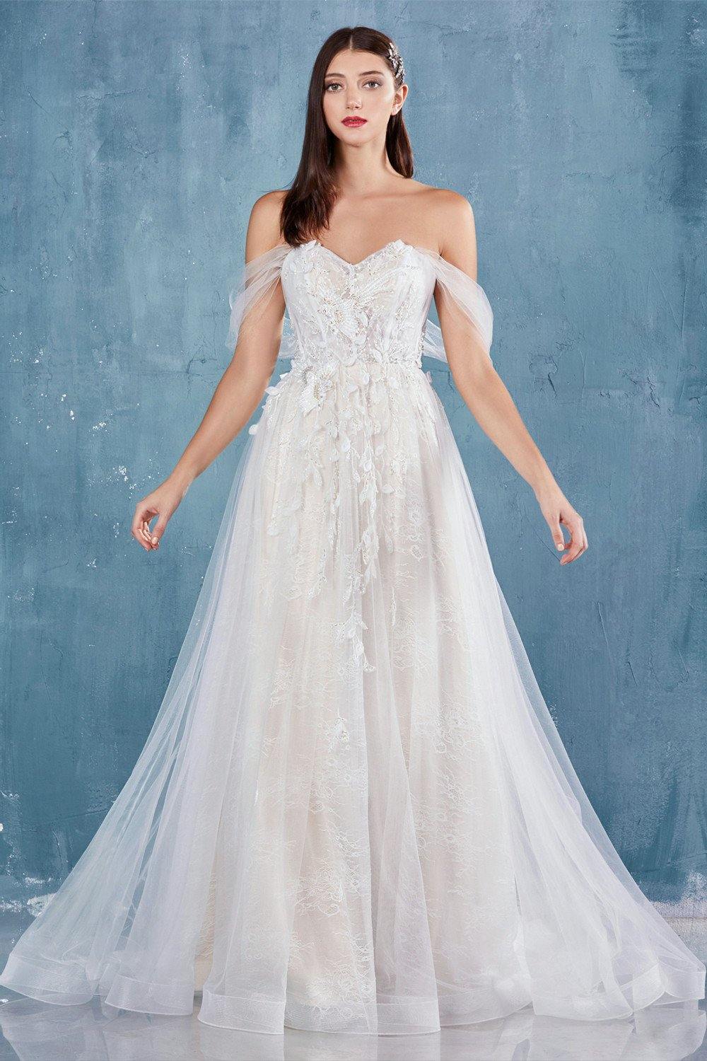 Long Off Shoulder Wedding Dress Bridal