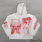 Angel Print Y2K Zip Loose Hoodie