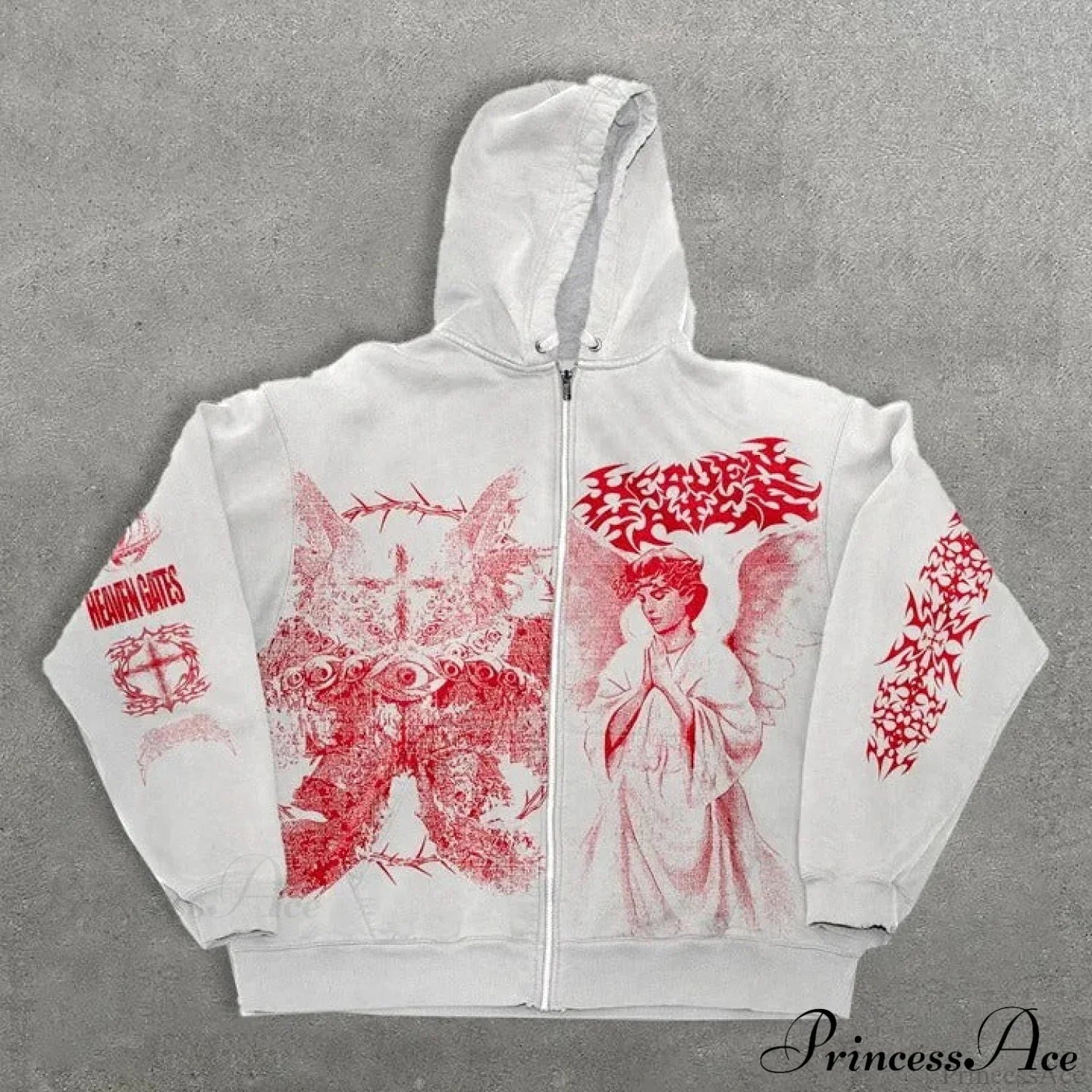 Angel Print Y2K Zip Loose Hoodie