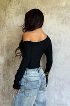 Asymmetrical Shoulder Fitted Long Sleeve Tee