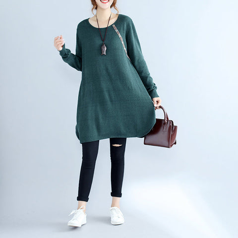 Nuevo vestido informal de algodón verde y acogedor, de gran tamaño, para mujer, de punto 
