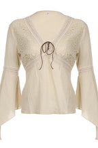 Lace Knit Flare Sleeve Ethnic Blouse