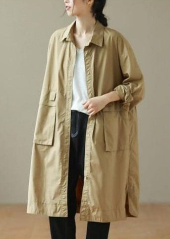 Mode Khaki Peter Pan Kragen Mid Trenchcoats Langarm 