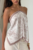 Vacation Print Back Tie Halter Top