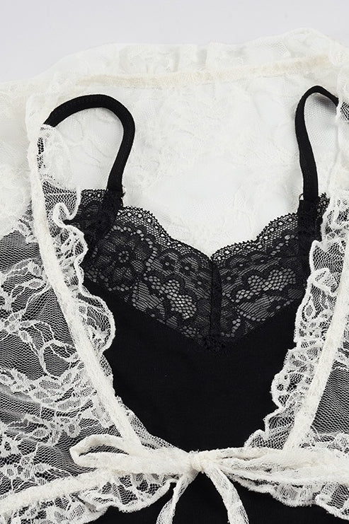 Lace Patchwork Mesh Twin Set Blouse
