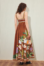 Floral Stripe Long Casual Boho Dress