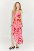Floral Printed Spaghetti Strap Backless Tie Maxi Dress