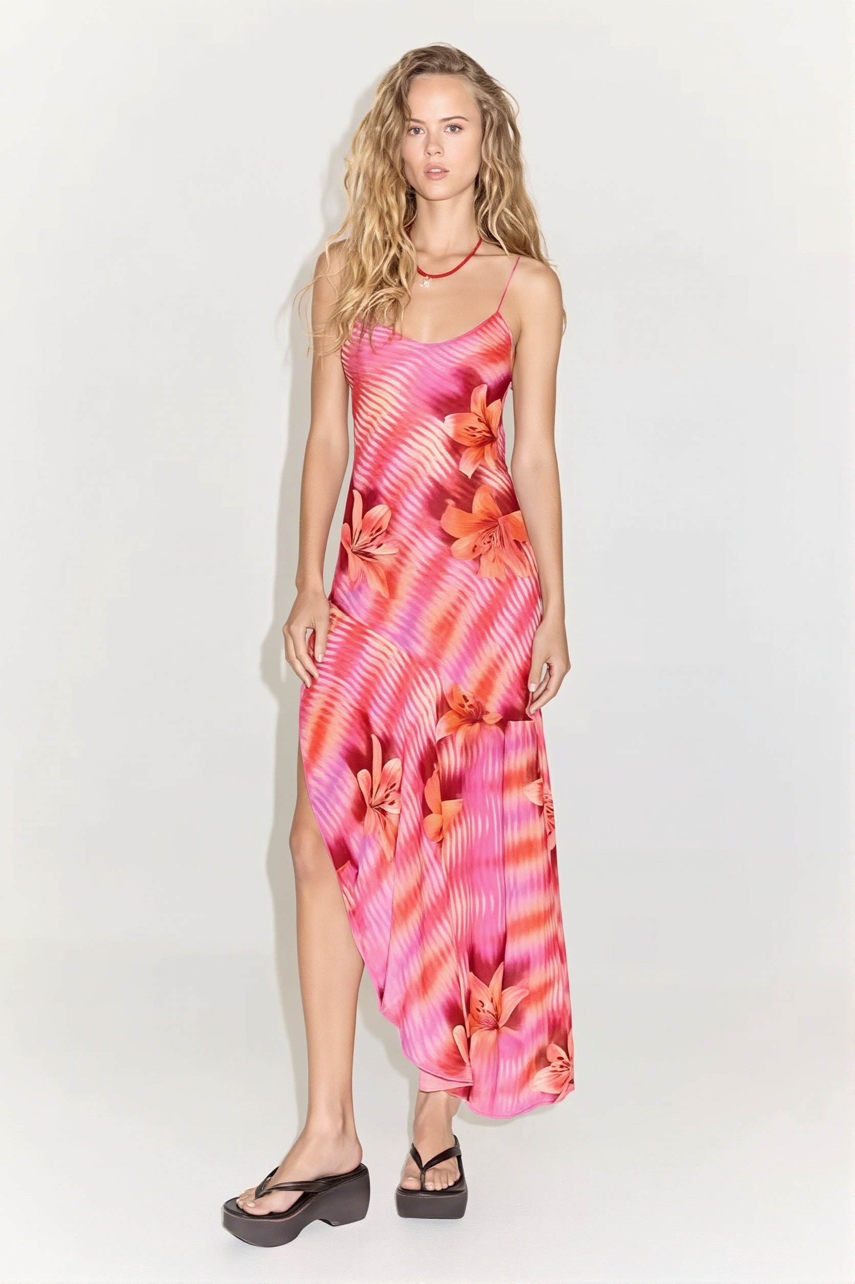 Floral Printed Spaghetti Strap Backless Tie Maxi Dress
