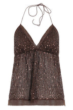 Sexy Mesh Sequin Backless Halter Top