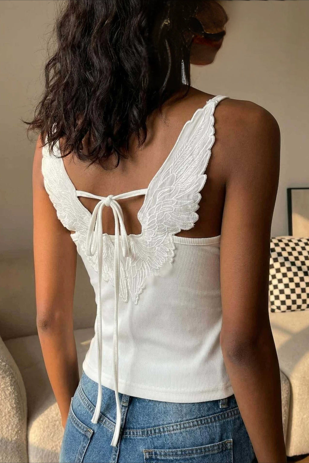 Y2K Lace-Up Wing Tank Top