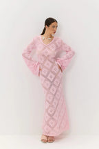 Knit Argyle Jacquard Long Sleeve Maxi Dress