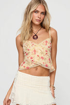 Chic Vintage Floral Lace Ruffle Halter Cami Top