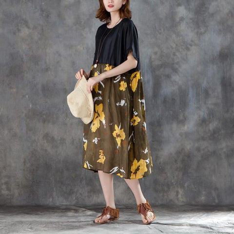 Women Short Sleeve Printed Patchwork Loose Dress