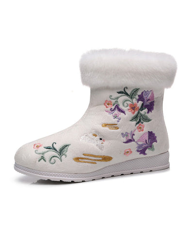 Weiße Baumwollstoff-Stickerei-Spleißen-Stiefel im chinesischen Stil 