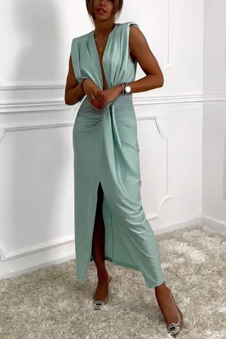 Klassisches und sexy Dates Midikleid mit V-Ausschnitt, gerüschtem Drape und Schlitz 