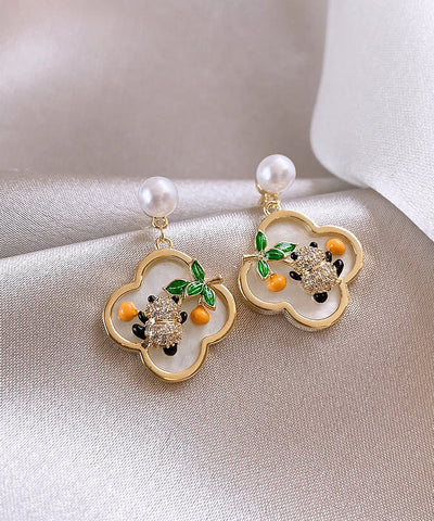 Vintage Gold Sterling Silber Legierung Panda Perle Ohrstecker 