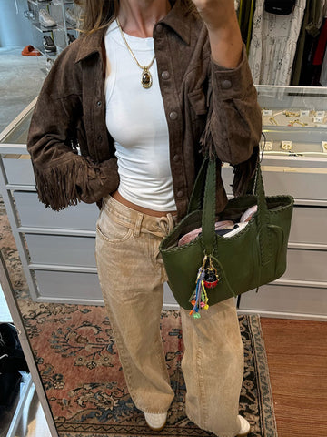 Chaqueta corta con flecos y solapa estilo vaquero occidental 