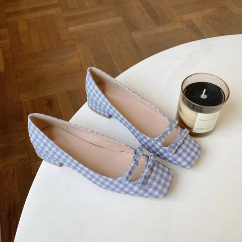 Zapatos de ballet para mujer, primavera y otoño 2024, nueva moda, zapatos Mary Jane de punta cuadrada, mocasines con lazo para mujer