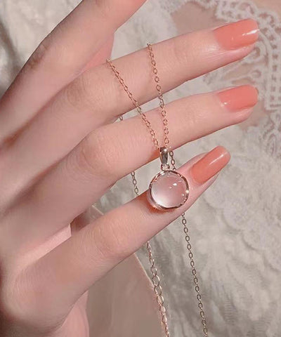 Moderne Halskette mit Anhänger aus Sterlingsilber mit Rosenkristall 