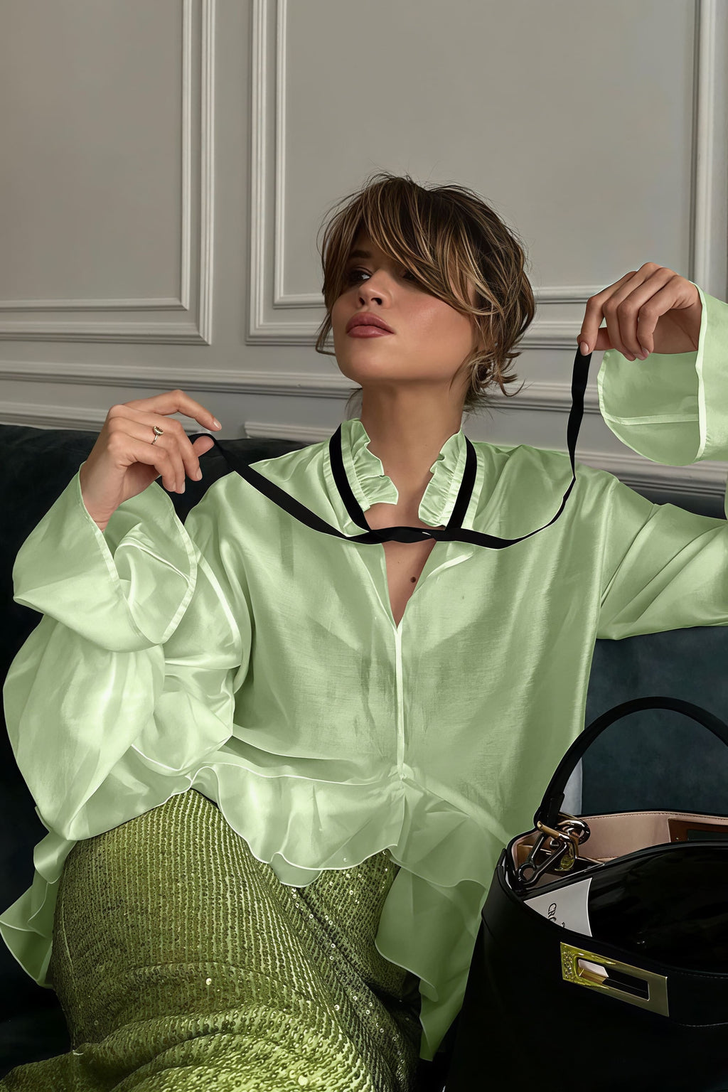 Sheer Flare Sleeve Chic Sexy Blouse