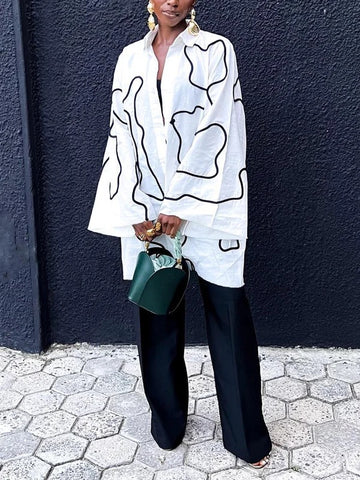 Blusas y camisas de manga larga sueltas con botones y estampados con solapa 