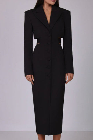 Statement-Blazer-Midikleid mit tiefem V-Ausschnitt und Metalldetails 