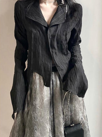 Camisa negra gótica estilo Yamamoto, blusa estética oscura para mujer, ropa de diseñador irregular, ropa emo alternativa, tops grunge Y2k 