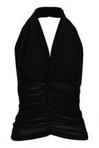 Solid Mesh Button Cropped Halter Top